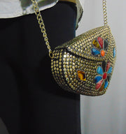 Jewel stone Metal Clutch gold  Bag