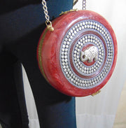 Red Resin Acrylic Round Box Clutch & Purse