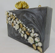 Grey Handcrafted Marble Clutch purse