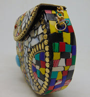 Silver & Multi mosaic Jewel stone Clutch Bag