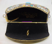 Silver & Multi mosaic Jewel stone Clutch Bag