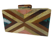 Geometric Wood Resin Clutch Box Purse Bags