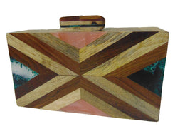 Geometric Wood Resin Clutch Box Purse Bags