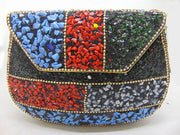 Blue Gravel stone & Red mosaic stone Clutch Bag