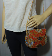 Orange gravel stone & Red mosaic stone Clutch Bag