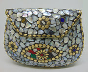 Shell Mosaic Stone Clutch Purse