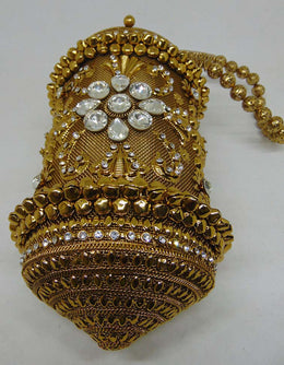 Metal Round long Potli Bag stone decoration
