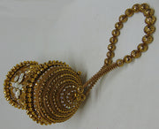 Metal Round long Potli Bag stone decoration