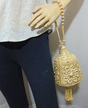 Golden Rhinestone Metal mesh Potli Bag