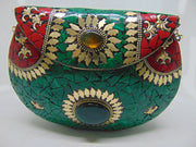 Green Mosiac clutch stone evening purse