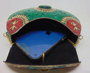 Green Mosiac clutch stone evening purse