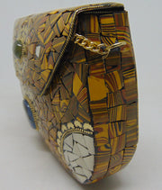 Yellow Mosaic Metal Clutch with stone