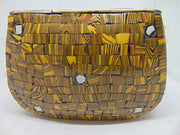Yellow Mosaic Metal Clutch with stone