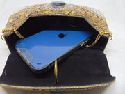 Yellow Mosaic Metal Clutch with stone