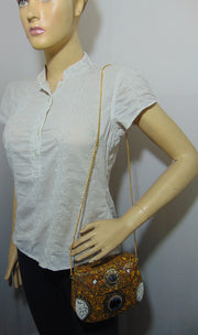 Yellow Mosaic Metal Clutch with stone
