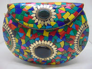 Multi Mosaic Stone Clutch Purse