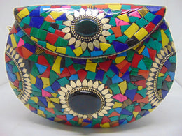 Multi Mosaic Stone Clutch Purse