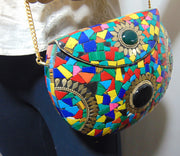 Multi Mosaic Stone Clutch Purse