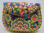Multi color metal mosaic clutch Wallet purse party bag