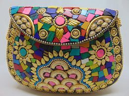 Multi color metal mosaic clutch Wallet purse party bag