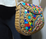 Multi color metal mosaic clutch Wallet purse party bag