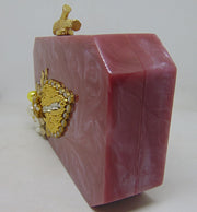 Pink Handcrafted Embellished Resin Clutch