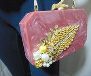 Pink Handcrafted Embellished Resin Clutch