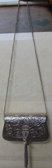 SILVER FINISH METAL CLUTCHES VINTAGE HANDMADE