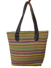 LEATHER HANDLE COTTON HANDLOOM LADIES BAG