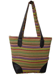 LEATHER HANDLE COTTON HANDLOOM LADIES BAG