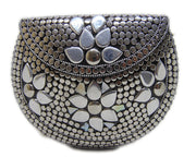 Siver Metal stud flower Motif Clutch Bag