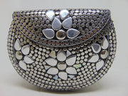 Siver Metal stud flower Motif Clutch Bag