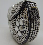 Siver Metal stud flower Motif Clutch Bag