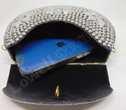 Siver Metal stud flower Motif Clutch Bag