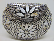 Siver Metal with Mop leaf Clutch Bag