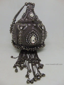 silver antique Pearl Beaded Potli Bag
