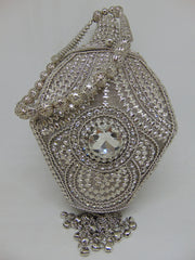 Metal And Stone Silver Wedding Potli Bag