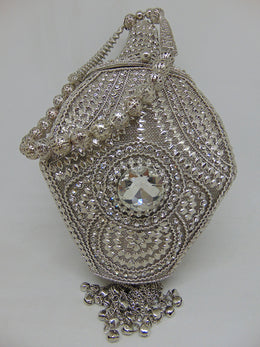 Metal And Stone Silver Wedding Potli Bag