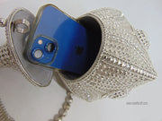 Metal And Stone Silver Wedding Potli Bag