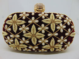 Maroon Diamond Frame Women's Embroidered clutch