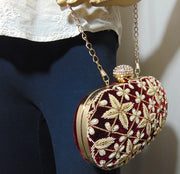 Maroon Diamond Frame Women's Embroidered clutch