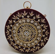 Designer Embroidery Round Clutch Bag
