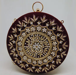 Designer Embroidery Round Clutch Bag