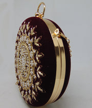 Designer Embroidery Round Clutch Bag