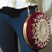 Designer Embroidery Round Clutch Bag