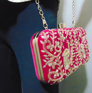 Hot Pink zari work box clutch