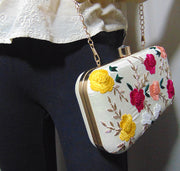 Embroidery box clutch purse