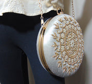 Designer Embroidery Round Clutch Bag