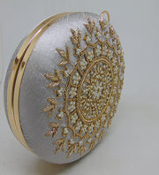 Designer Embroidery Round Clutch Bag