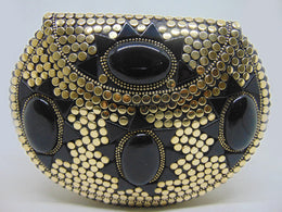 Black Resin stone Metal Clutch gold  Bag